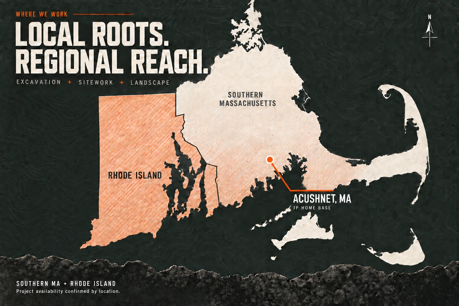 JP Excavation & Landscape service area: Acushnet, Massachusetts home base, serving Southern Massachusetts and Rhode Island.
